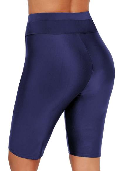 Solid Drawstring Knee‑Length Swim Shorts