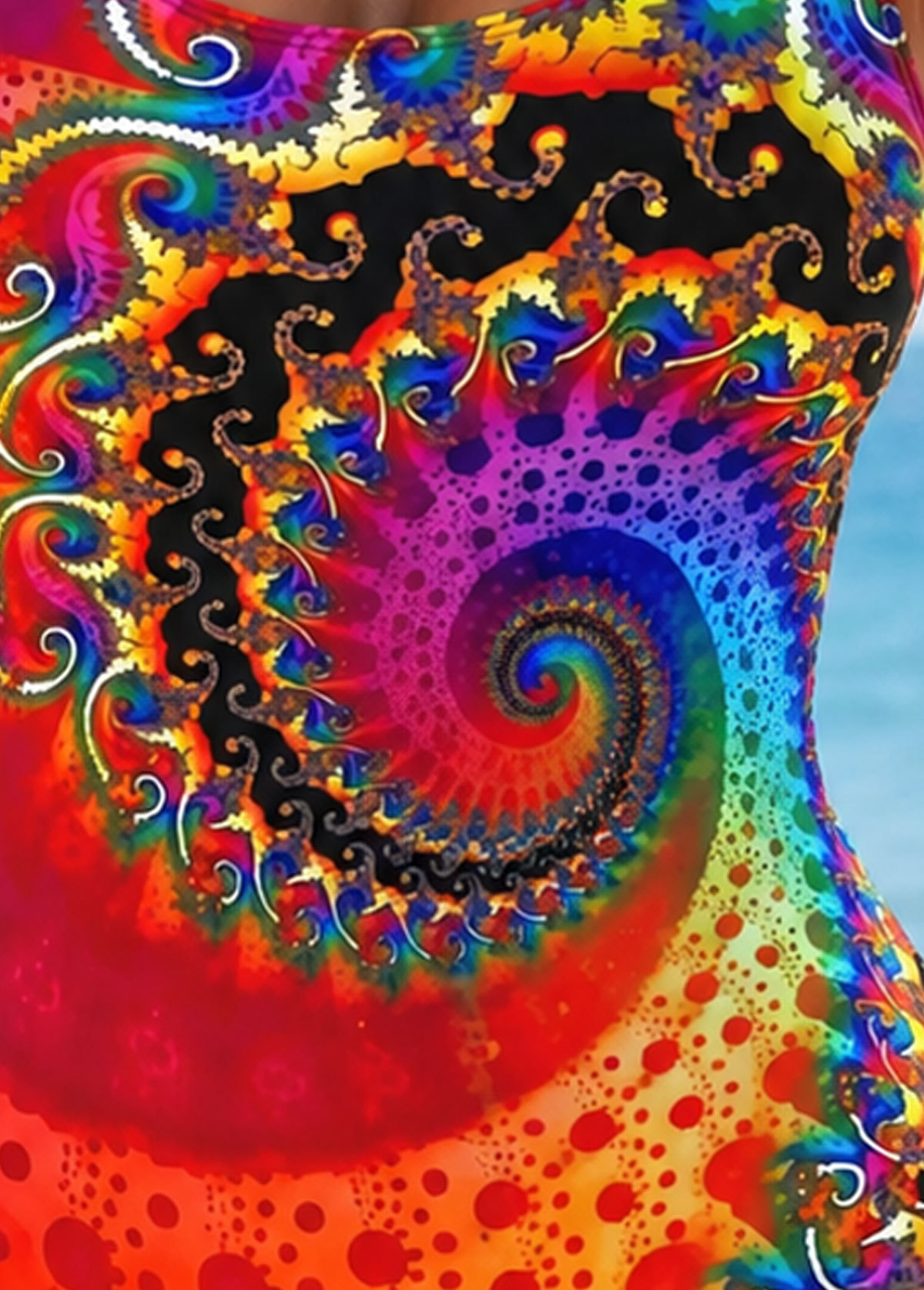 Multicolor Psychedelic Spiral Wide Strap One Piece Swimsuit