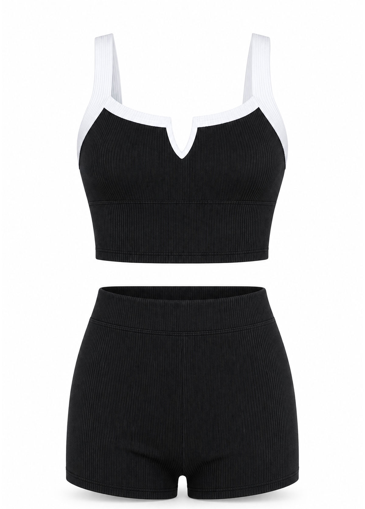 Color Block Ribbed Tankini Set