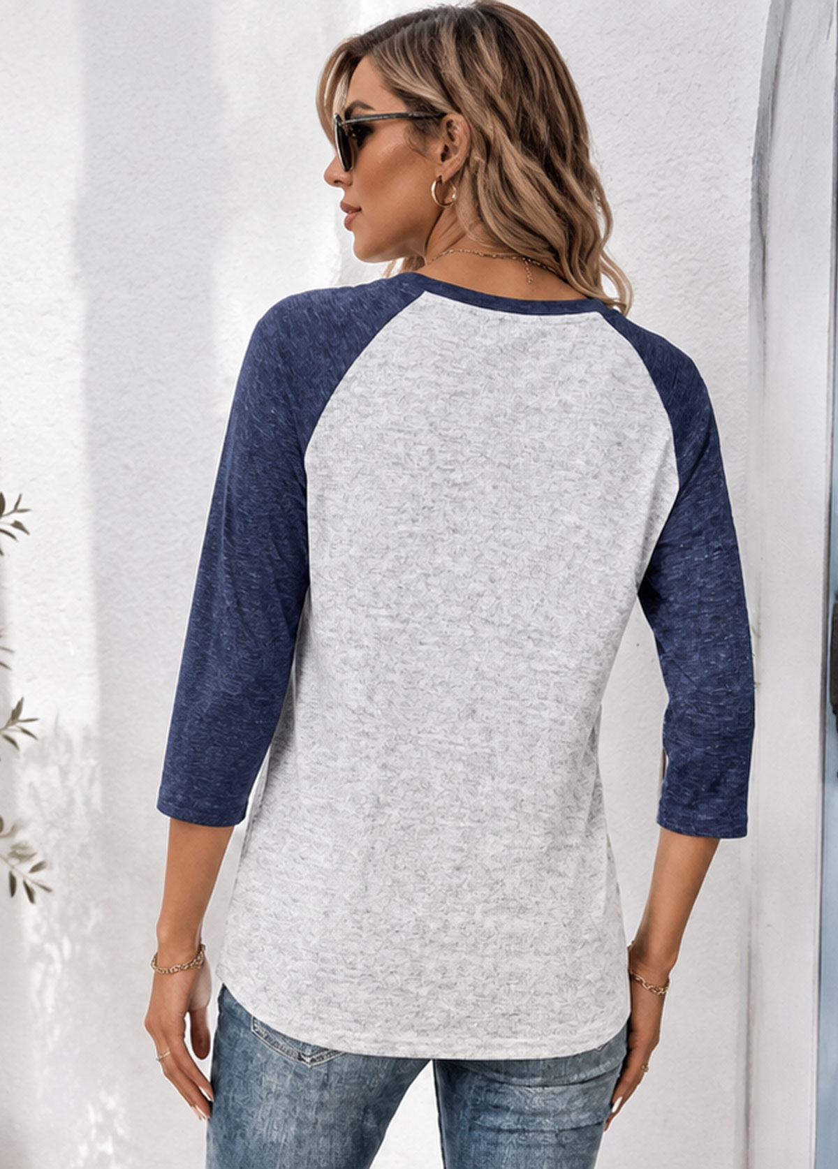 Women Henley Raglan 3/4 Sleeve Casual Top