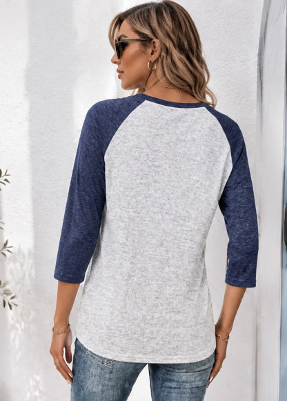 Women Henley Raglan 3/4 Sleeve Casual Top