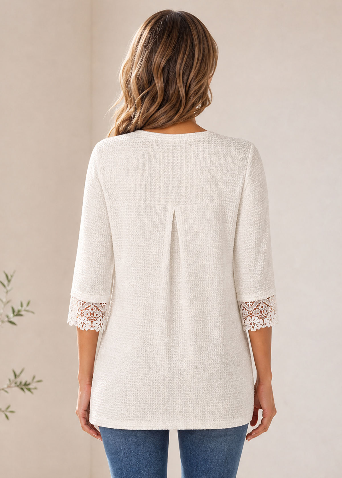 Women Lace V‑Neck 3/4 Sleeve Tunic Top