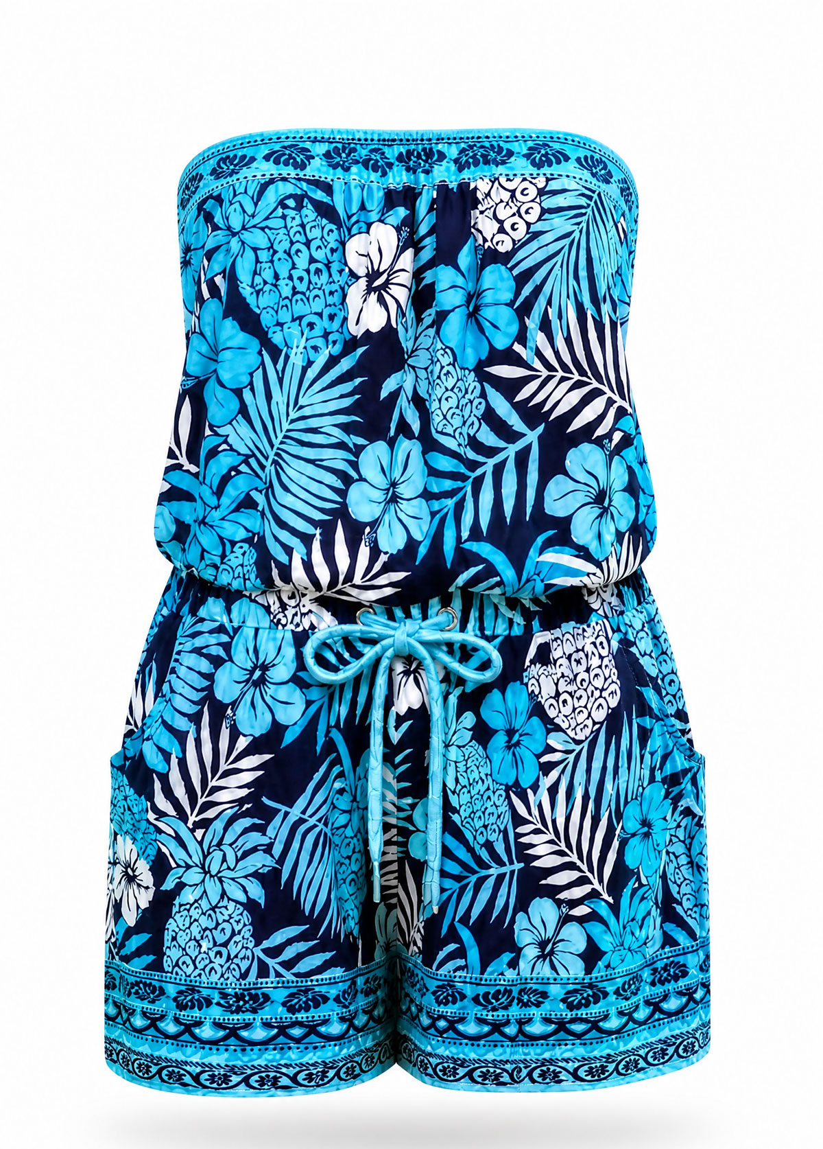 2-in-1 Tropical Pineapple Print Removable Strap Romper