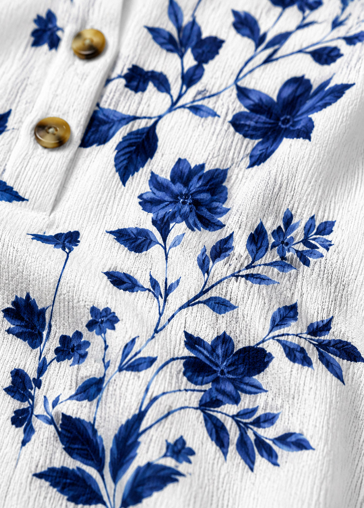 Women Blue Floral Print Roll‑Up Sleeve Casual Top