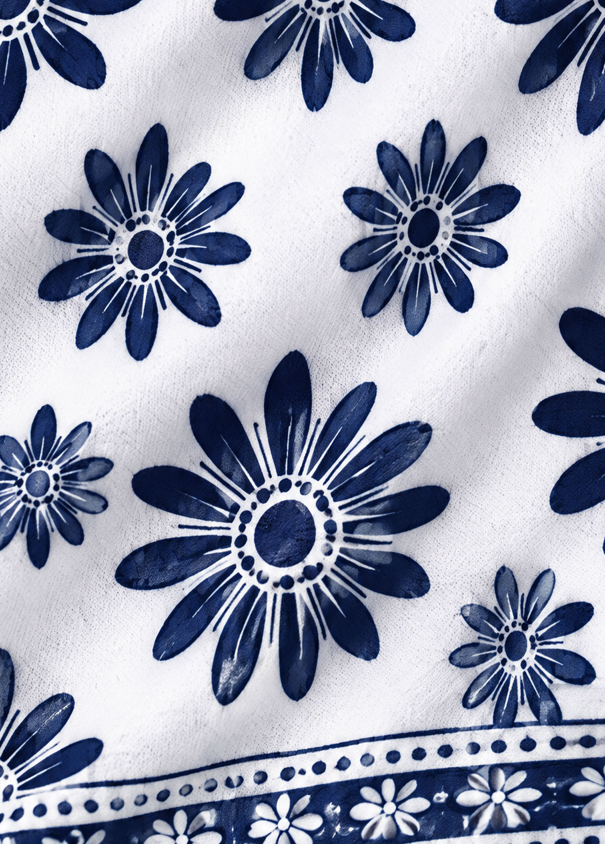 Navy Blue Daisy Floral Print Halter Neck Swing Tankini Set