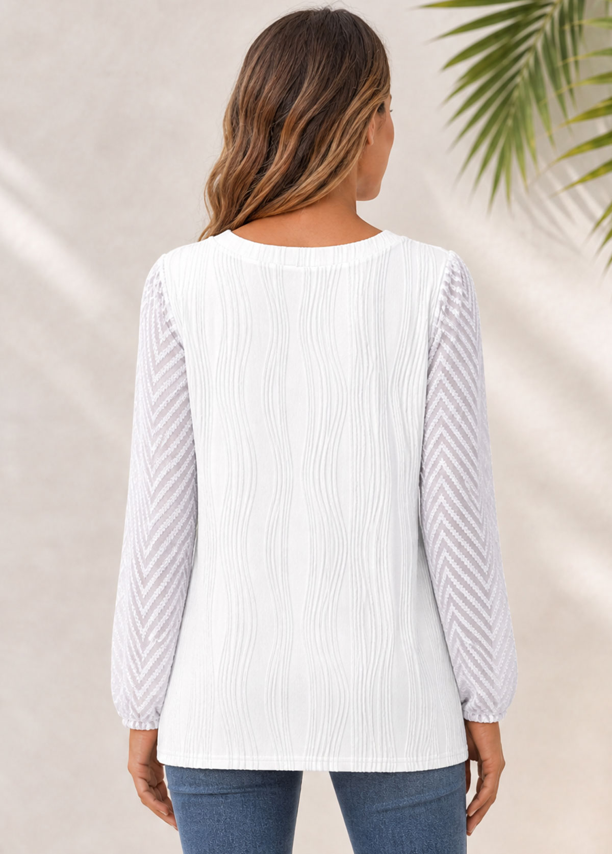 Women Textured Notched Neck Long Sleeve Blouse
