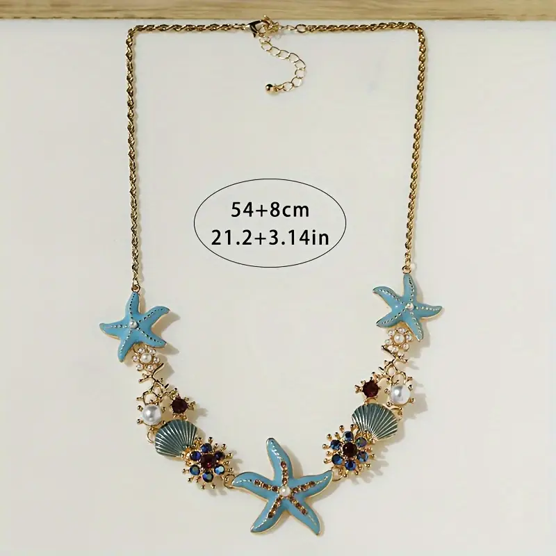 Chic Beach-Inspired Enamel Starfish & Coral Necklace