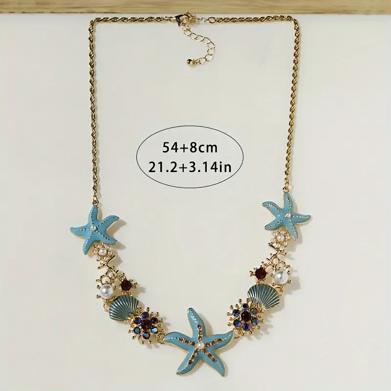 Chic Beach-Inspired Enamel Starfish & Coral Necklace