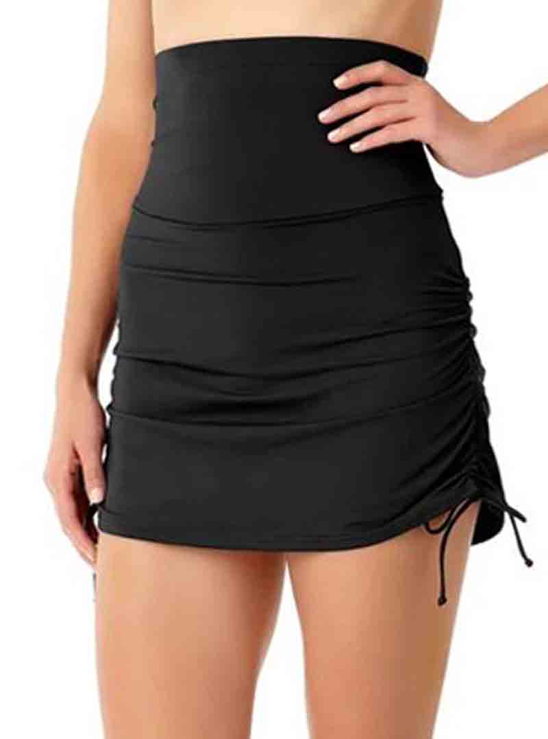 High Waist Side Drawstring Ruched Swim Skirt
