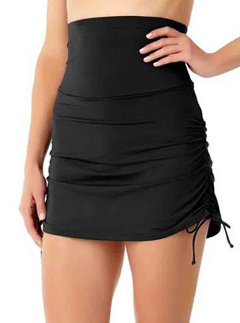 High Waist Side Drawstring Ruched Swim Skirt