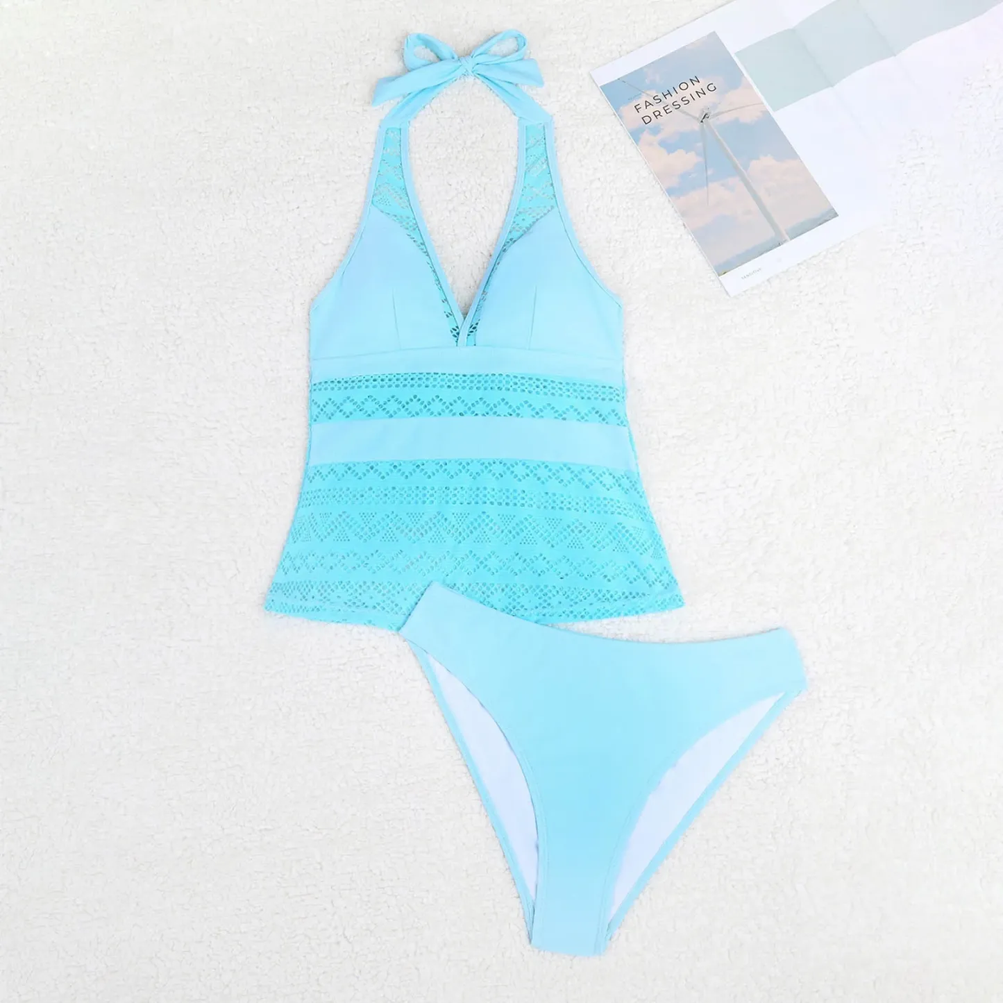 Hollow Out V Neck Halterneck Tankinis Bathing Suit