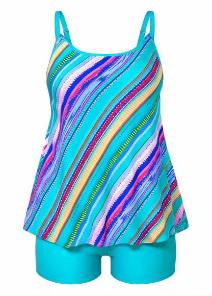 Colorful Diagonal Stripe Tankini Set