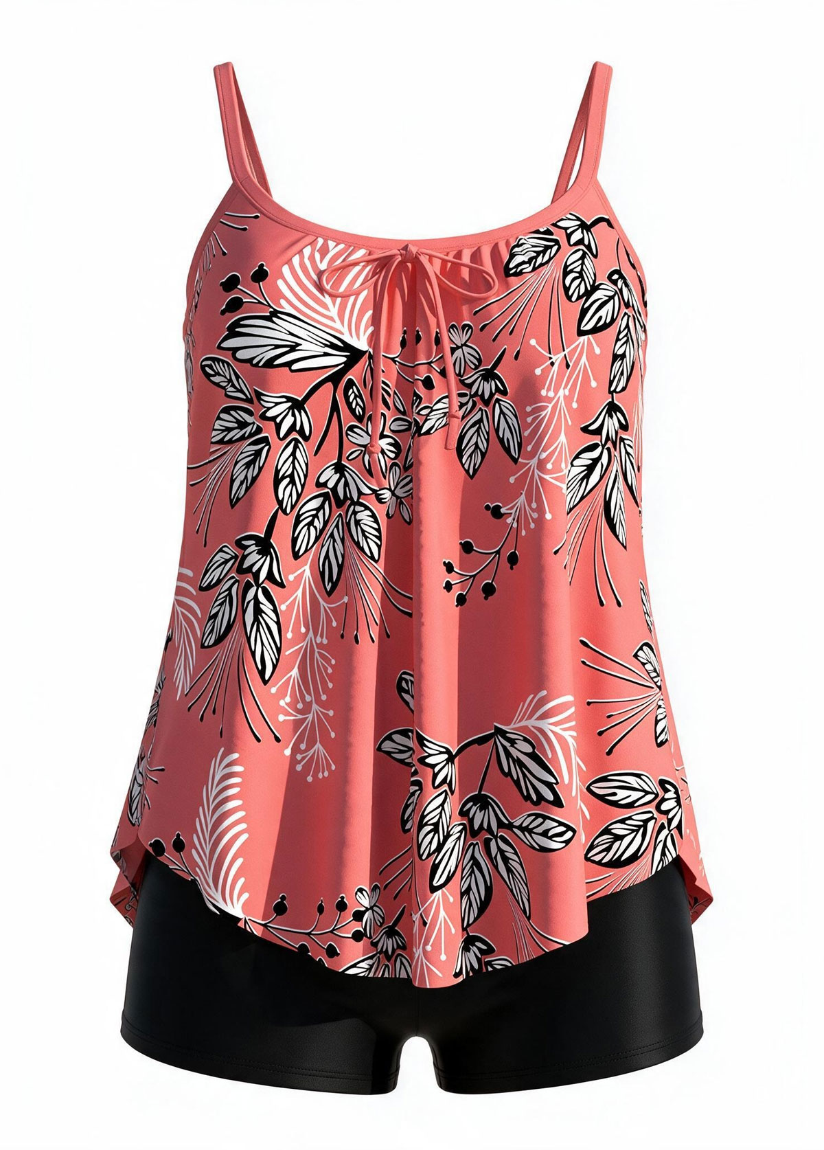 Coral Floral Double Strap Scoop Neck Tankini Set 
