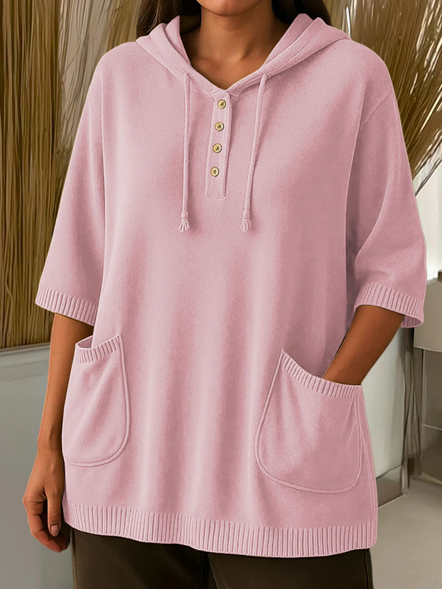 Medium Sleeves Knitting  Hoodie