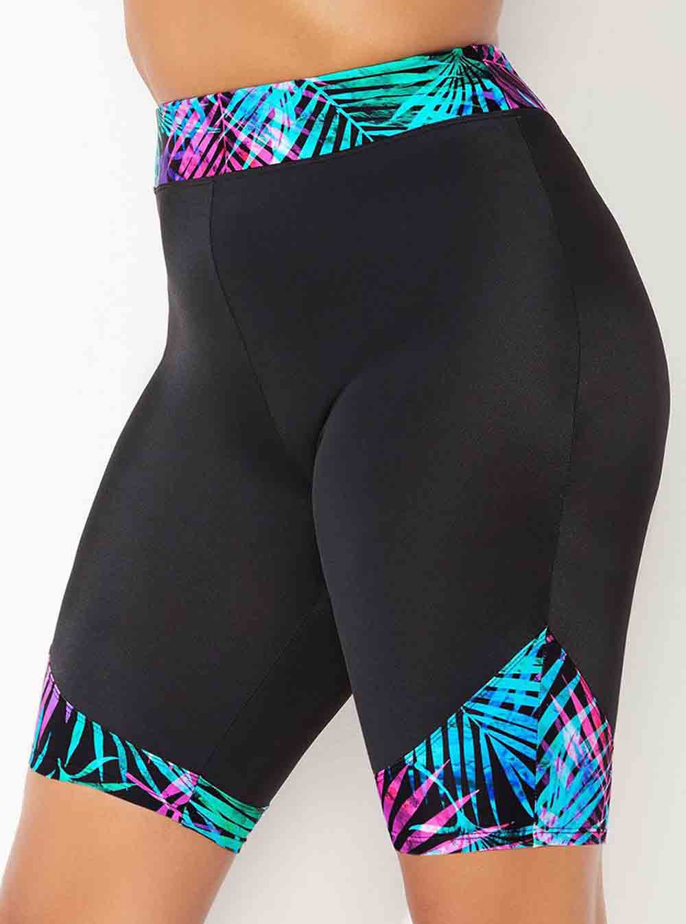 Tropical Print Panel High Waist Swim Bike Shorts
