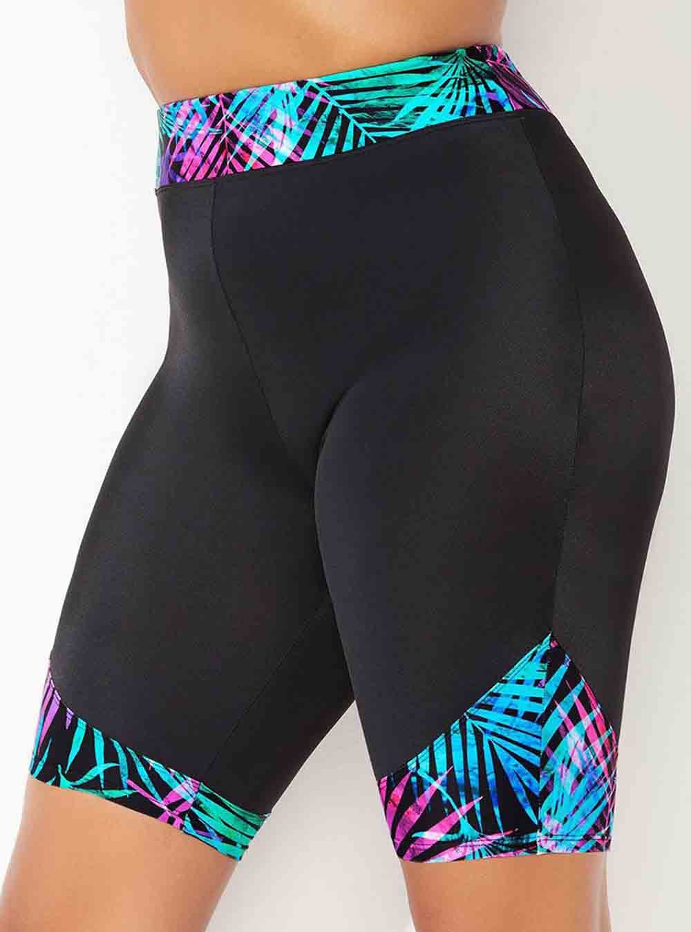 Tropical Print Panel High Waist Swim Bike Shorts