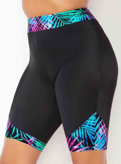 Tropical Print Panel High Waist Swim Bike Shorts