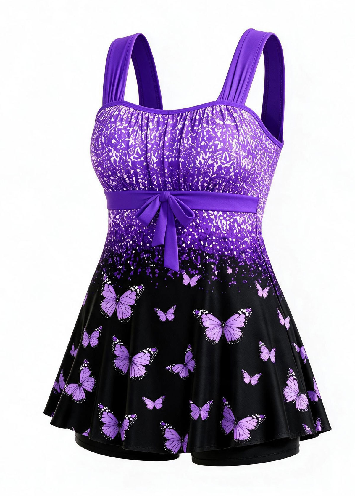 Purple Ombre Butterfly Print Swimdress Set