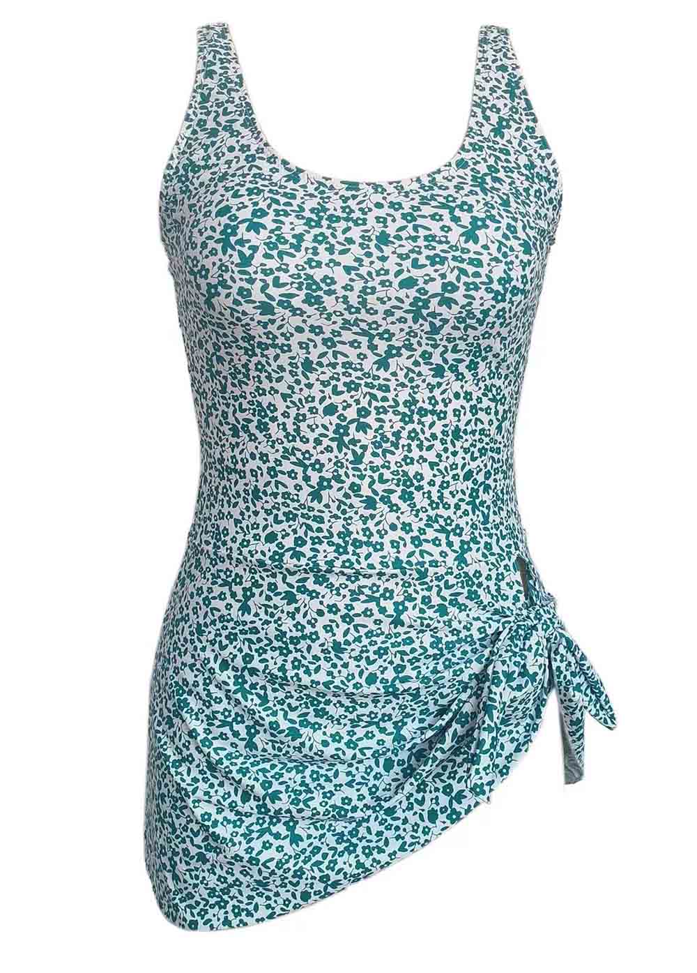 Floral Print  One Piece Swimdress And  Panty