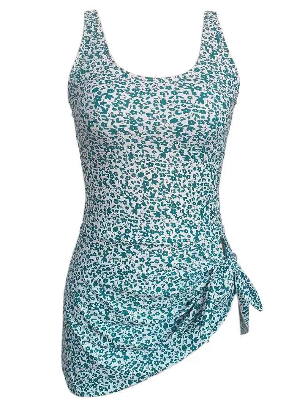 Floral Print One Piece Swimdress And Panty