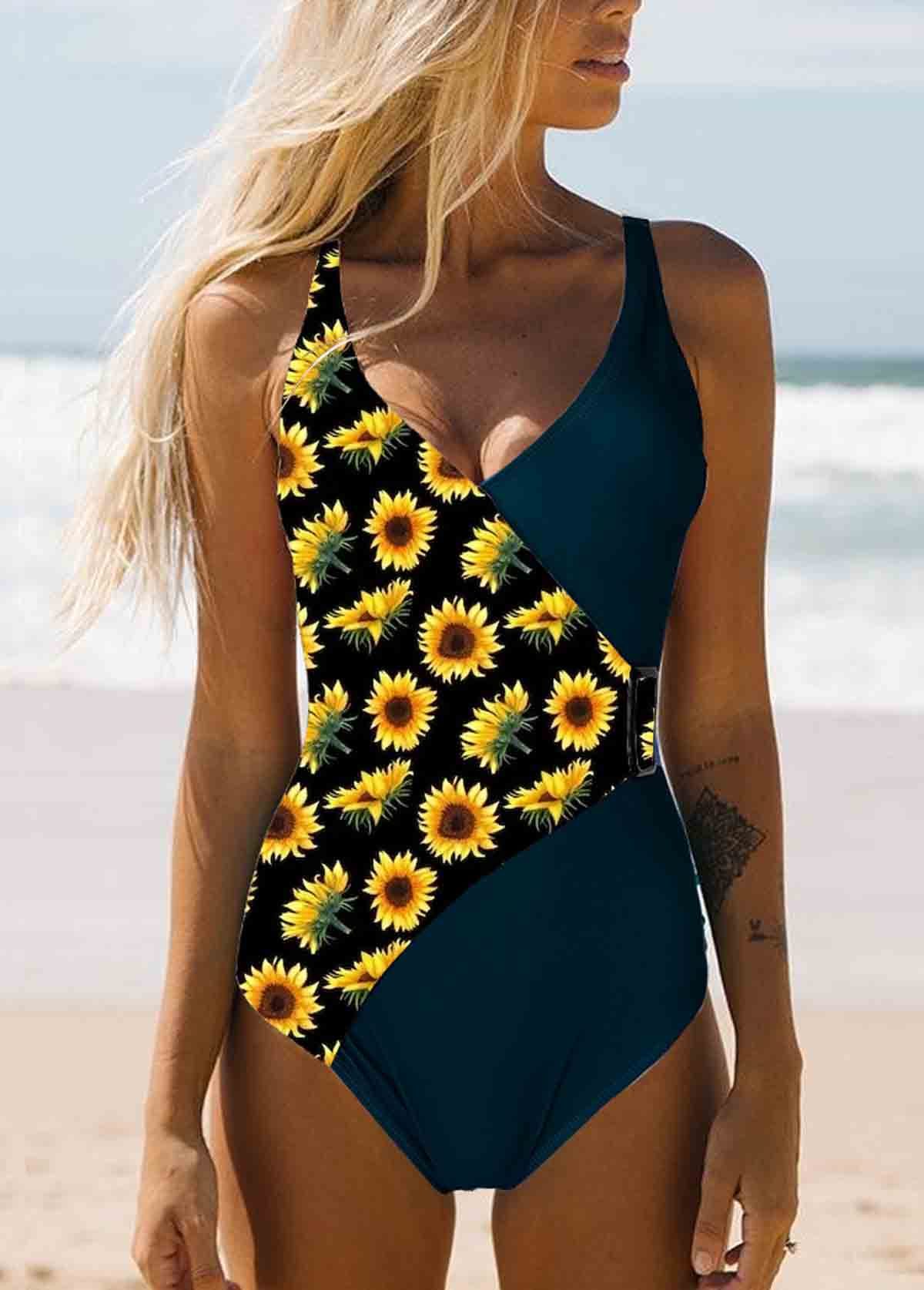Retro Printed Hollow Out One-Piece Swimsuit