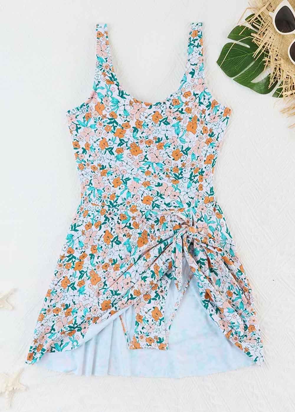 Floral Print One Piece Swimdress And Panty
