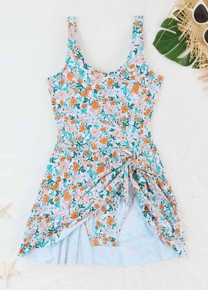 Floral Print  One Piece Swimdress And  Panty