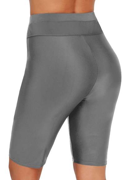 Solid Drawstring Knee‑Length Swim Shorts