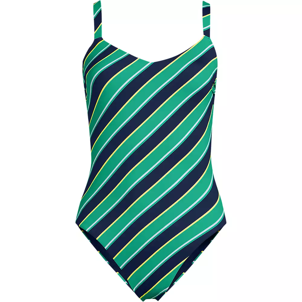 Chlorine-Resistant  High Leg  Stripe Print One Piece Swimsuit