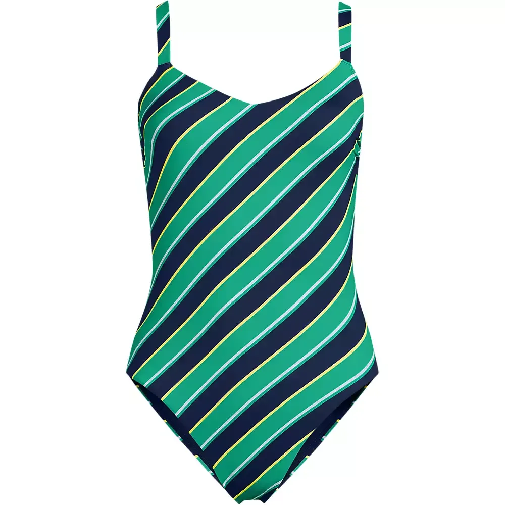 Chlorine-Resistant  High Leg  Stripe Print One Piece Swimsuit