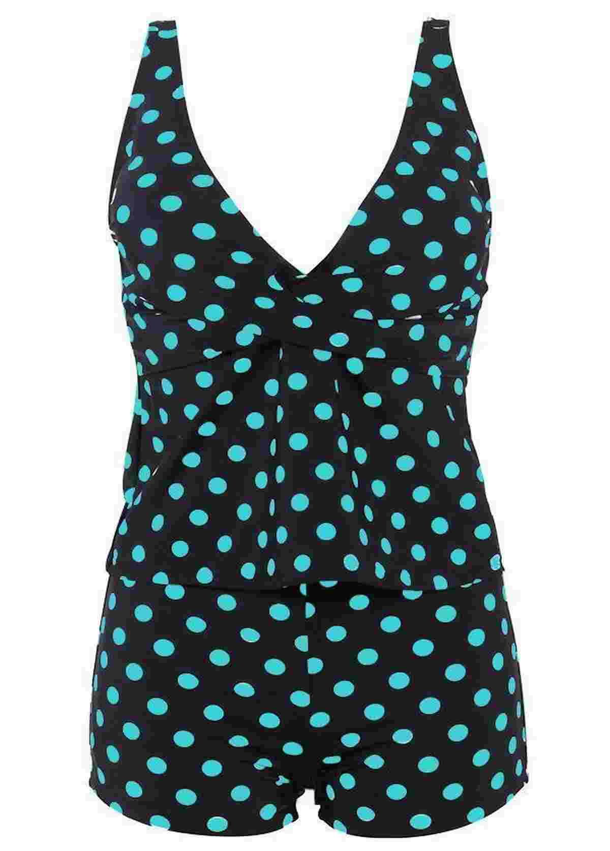 Polka Dot Print Slim Tankini Set