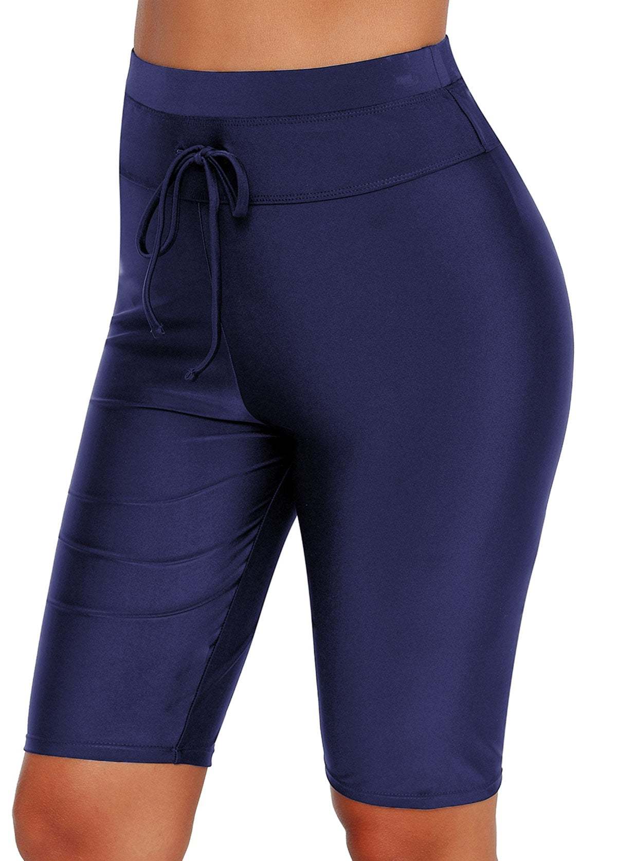 Solid Drawstring Knee‑Length Swim Shorts
