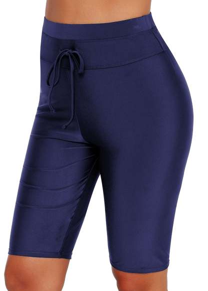 Solid Drawstring Knee‑Length Swim Shorts
