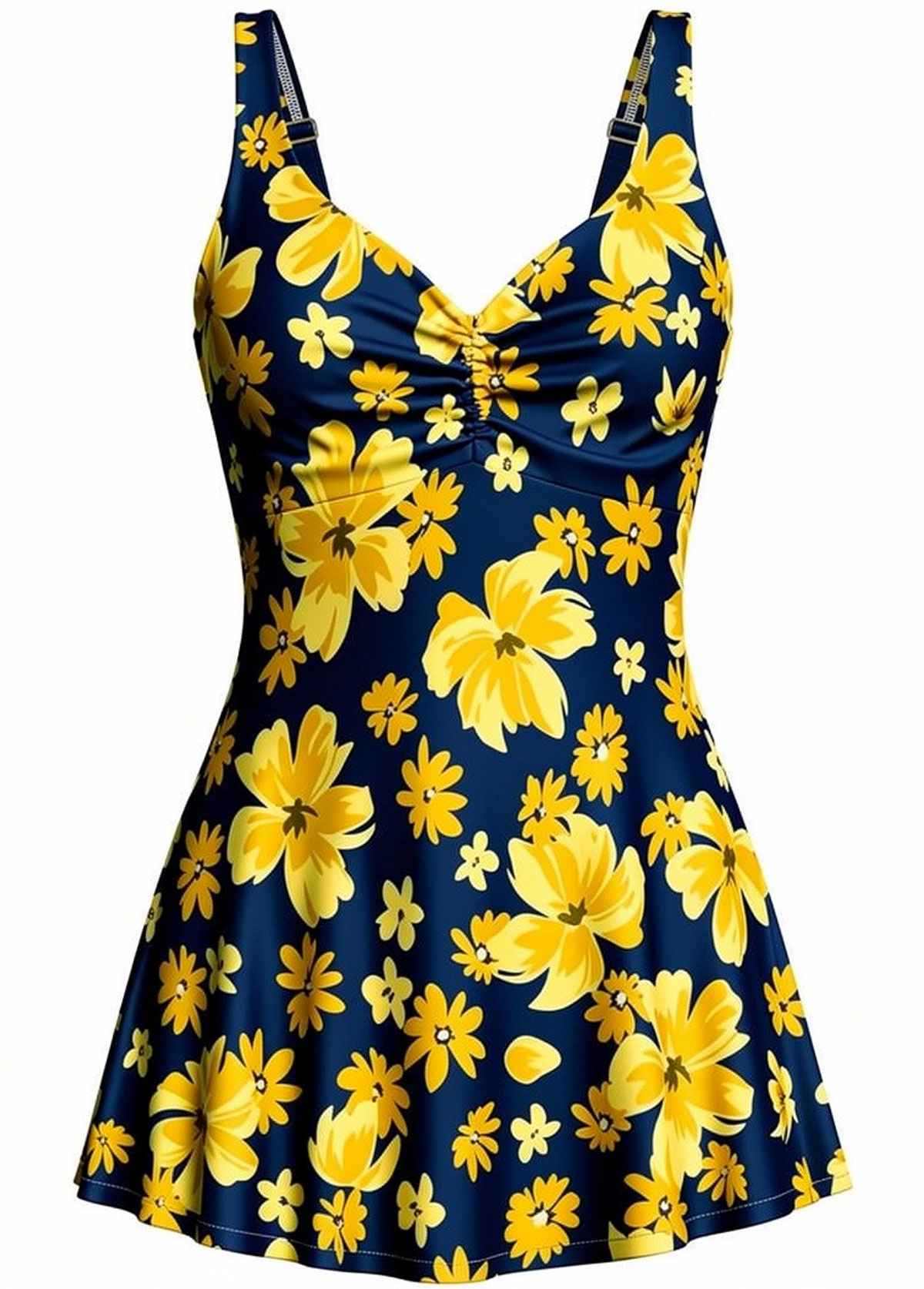 Navy Yellow Floral Adjustable Strap Tankini Set