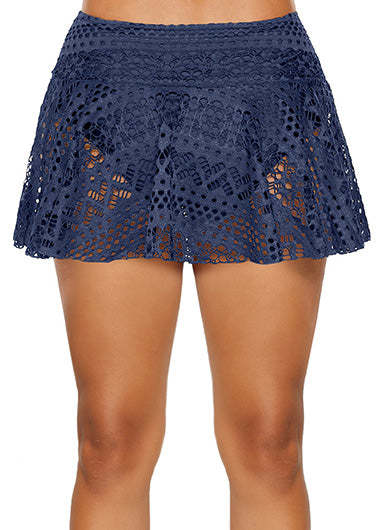 Lace Overlay Swim Skirt With Built‑In Brief