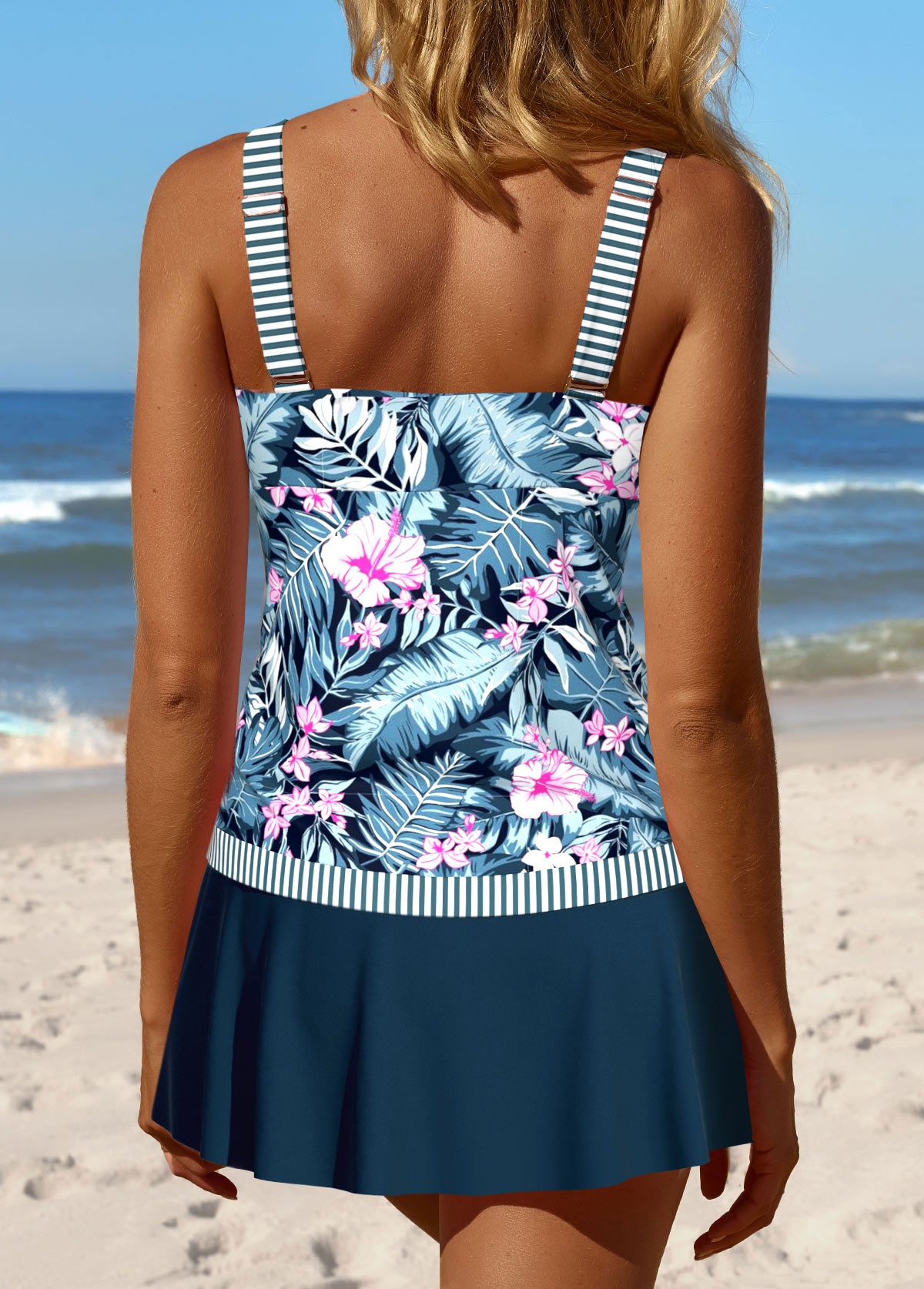 Patchwork Mid Waisted Tropical Plants Print Tankini Set