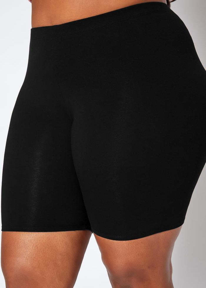 Plus Size Solid Stretch Biker Shorts