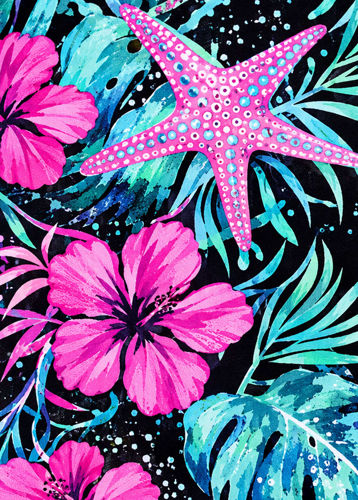 Ocean Starfish Jellyfish Print Adjustable Strap Tankini Set