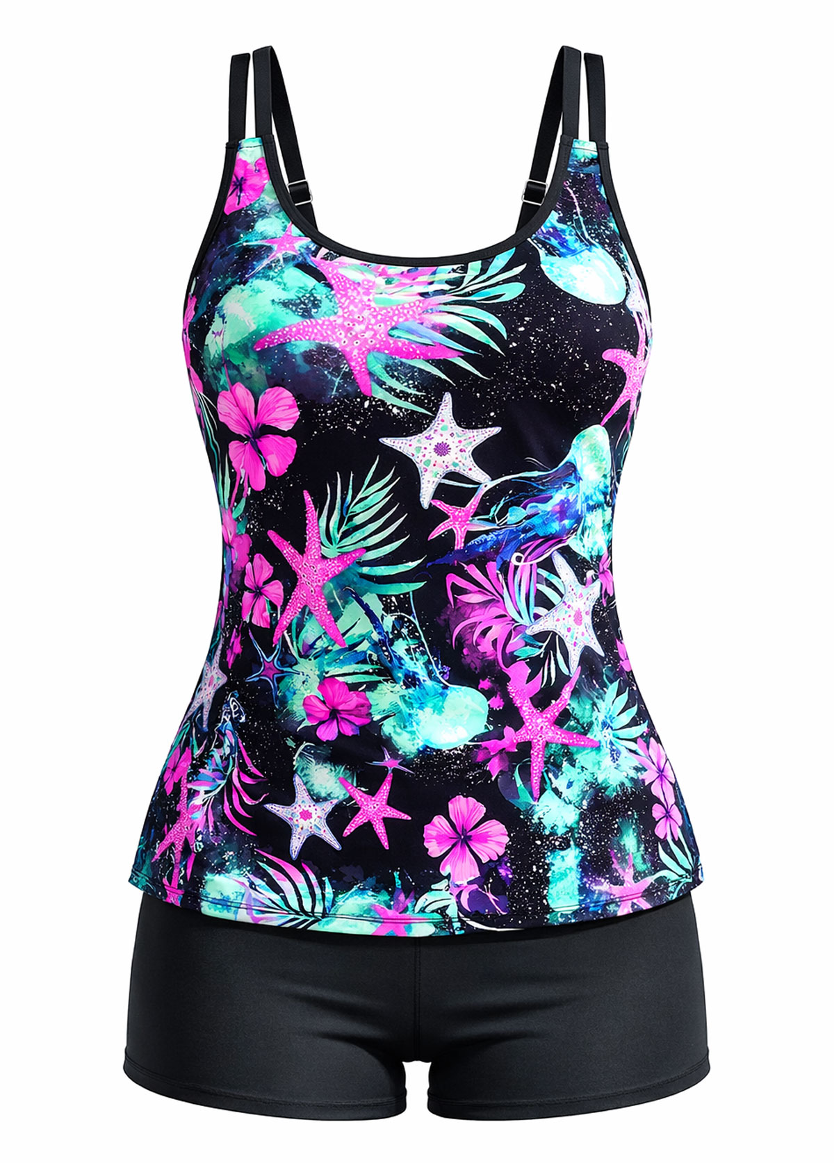 Ocean Starfish Jellyfish Print Adjustable Strap Tankini Set