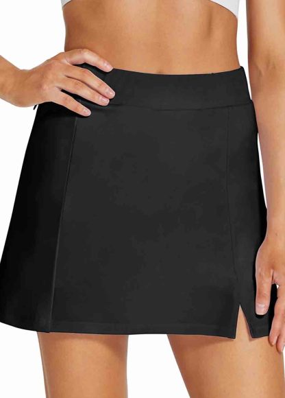 Black High Waist Swim Skirt With Inner Shorts & Pockets
