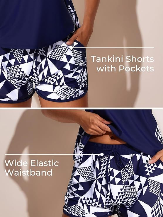 Two Piece Bathing Suits with Sporty Pockets Swim Shorts
