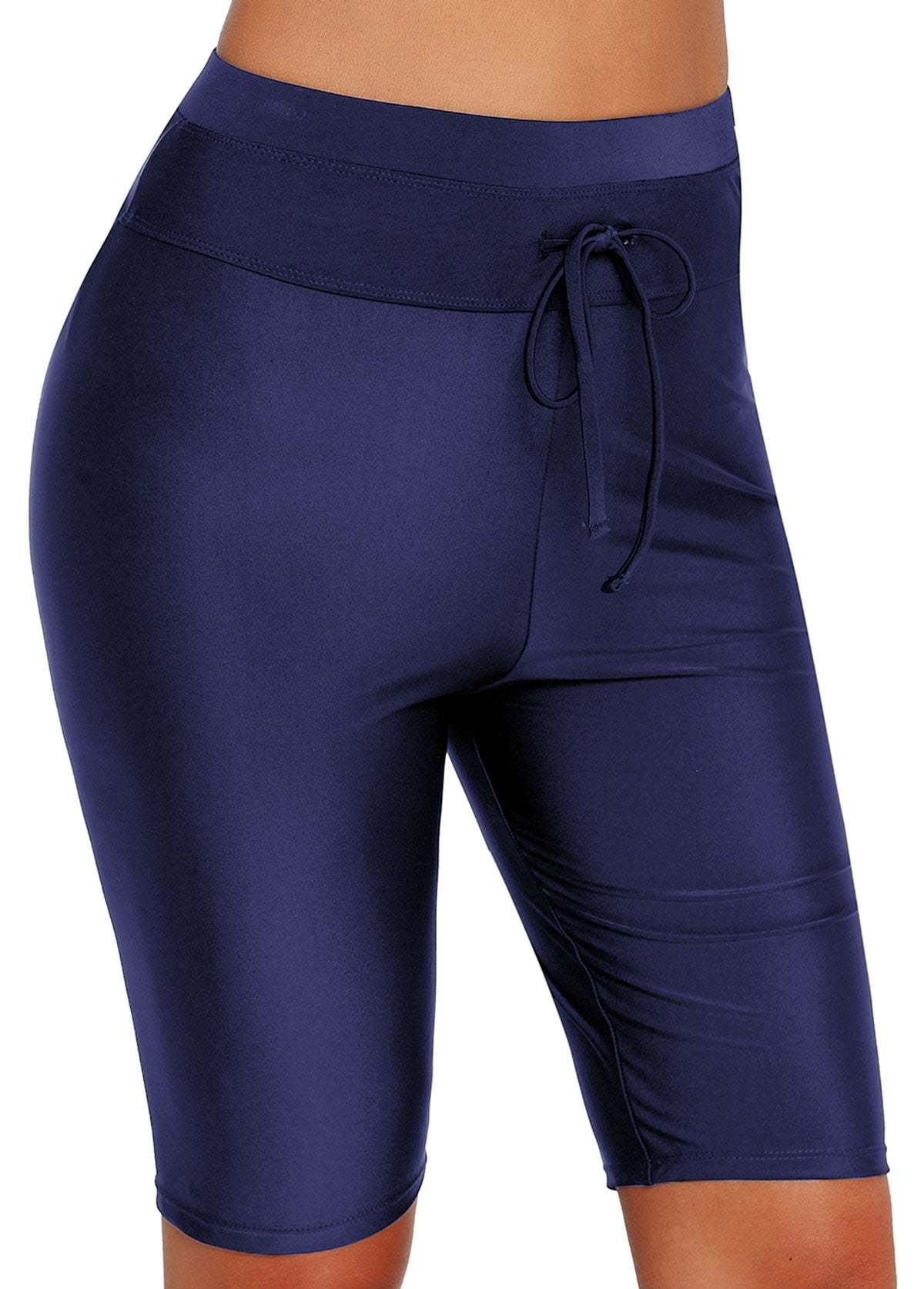 Solid Drawstring Knee‑Length Swim Shorts