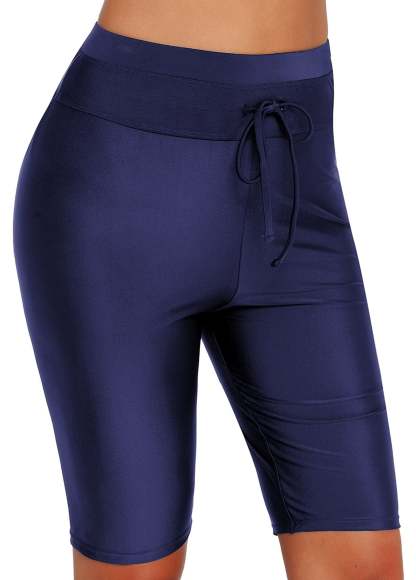 Solid Drawstring Knee‑Length Swim Shorts