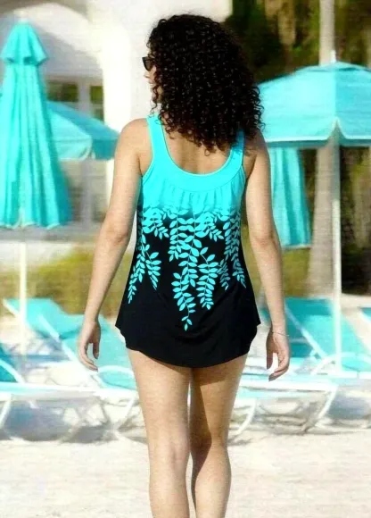 Tropical Leaf Print with Ruffled Tank Top and Shorts