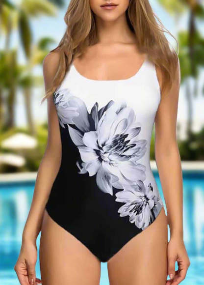 Lotus Printed Backless One-piece Swimsuit