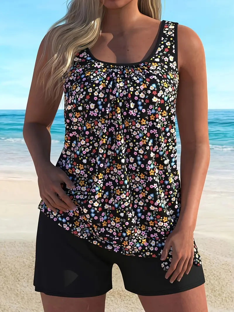 Floral Printed Tummy Coverage Tankini Set