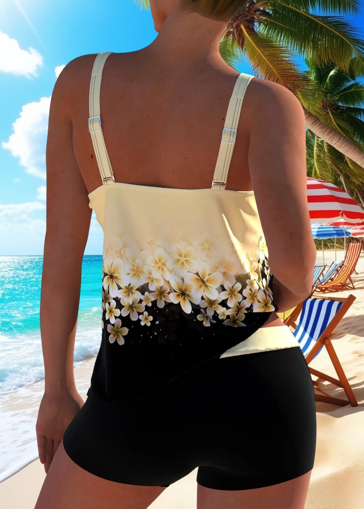Patchwork Floral Print Light Yellow Tankini Set
