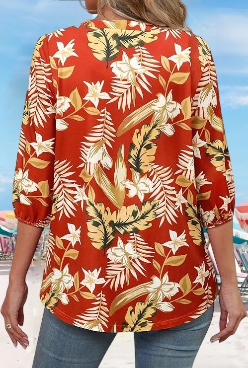  Floral Printed  Casual Buttons Down Soft Tunic Tops