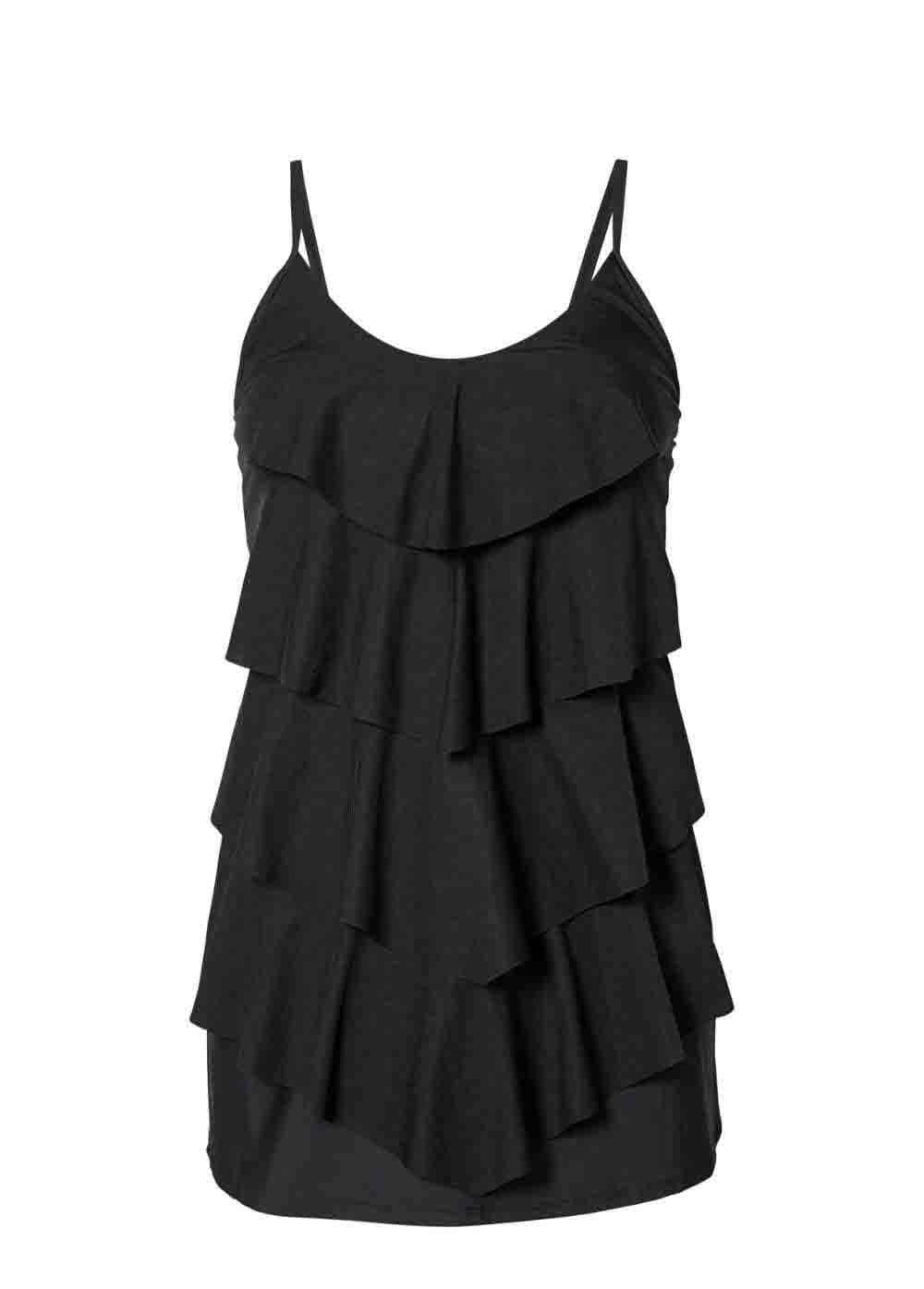Layered Hem Black Swimdress