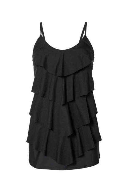 Layered Hem Black Swimdress